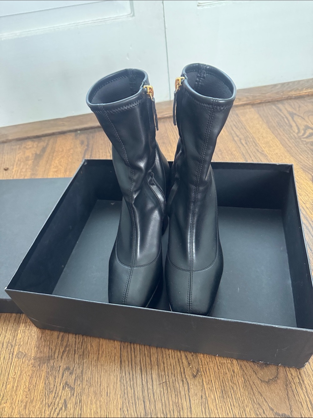 Giuseppe Zanotti Black Stretch Ankle Heeled Boots with Gold Zipper